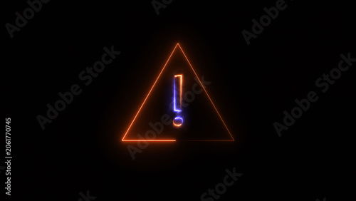 Glowing Neon light Exclamation mark in triangle icon isolated on black background. Neon Hazard warning sign, careful, danger icon illustration.