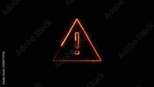 Glowing Neon light Exclamation mark in triangle icon isolated on black background. Neon Hazard warning sign, careful, danger icon illustration.