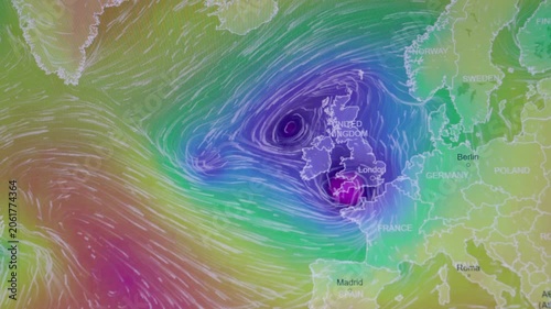 Low Pressure System Approaching Western Europe storm UK France camera shot of computer screen pixels visible