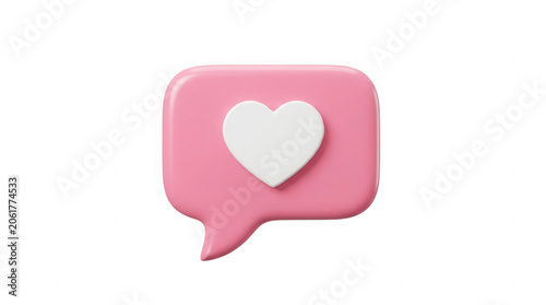 Pink speech bubble with white heart symbol on transparent background represents love communication and messages.