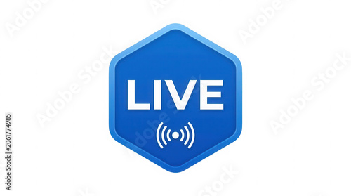 Live stream icon on blue hexagonal button with wifi signal 3d render.