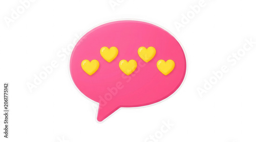Pink speech bubble sticker with five yellow heart icons for rating and positive feedback expression on social platforms.