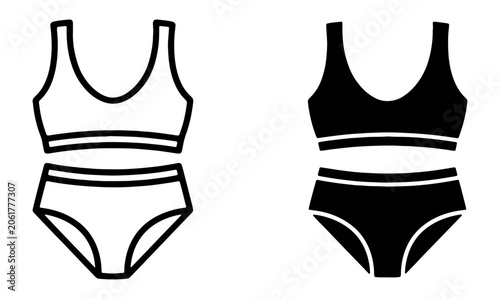 Obraz na plátně Two-Piece Swimsuit Icons: Black and White Vector Graphics for Summer Fashion and