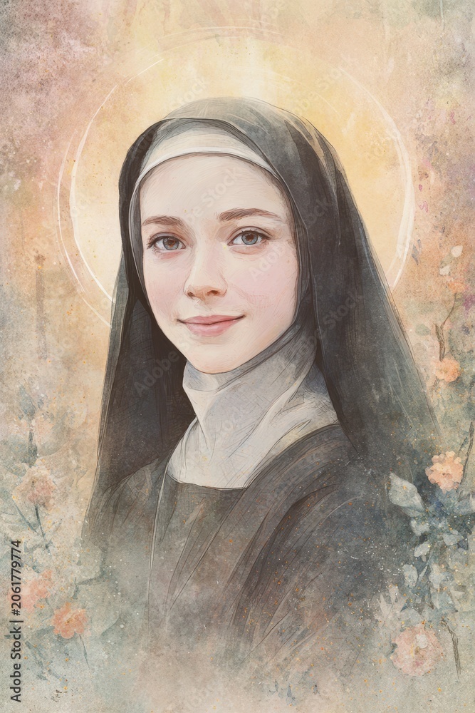 Fototapeta premium Gentle watercolor illustration of a venerable sister dedicated to service and charity