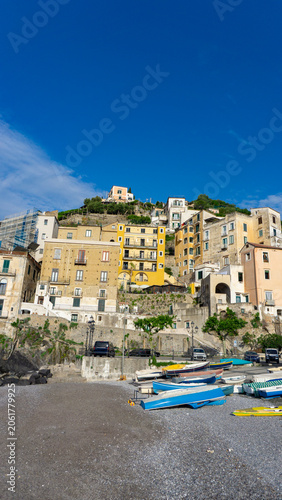 View of Minori on the Amalfi Coast in Italy.