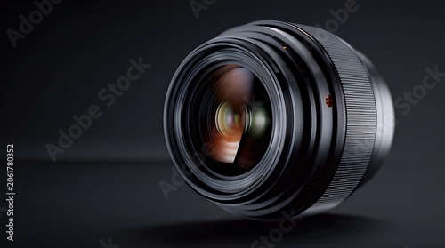 Close-up of a camera lens with abstract light streaks emanating from it
