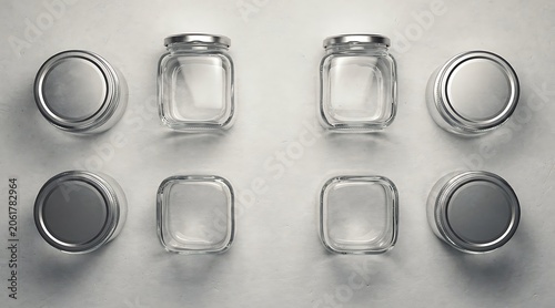 Collection of Empty Glass Jars with Metal Lids Arranged in a Grid Pattern.