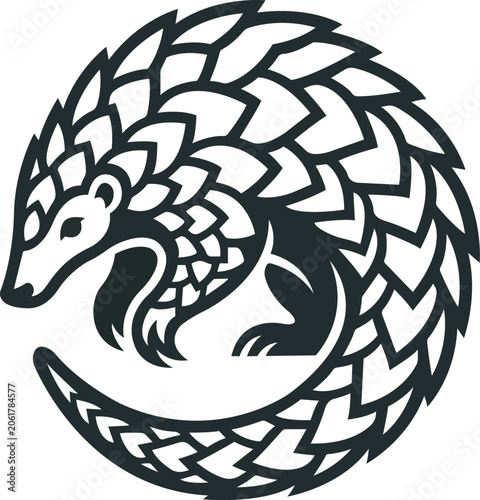 Pangolin Curled Up in a Ball Illustration