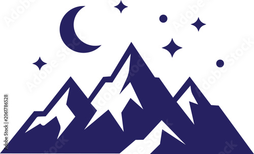 Mountain Landscape at Night with Moon and Stars Illustration