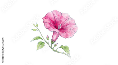 Delicate pink morning glory flower illustration botanical art nature watercolor design