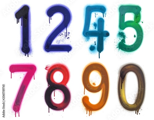 A set of ten colorful, graffiti-style numbers with paint splatters