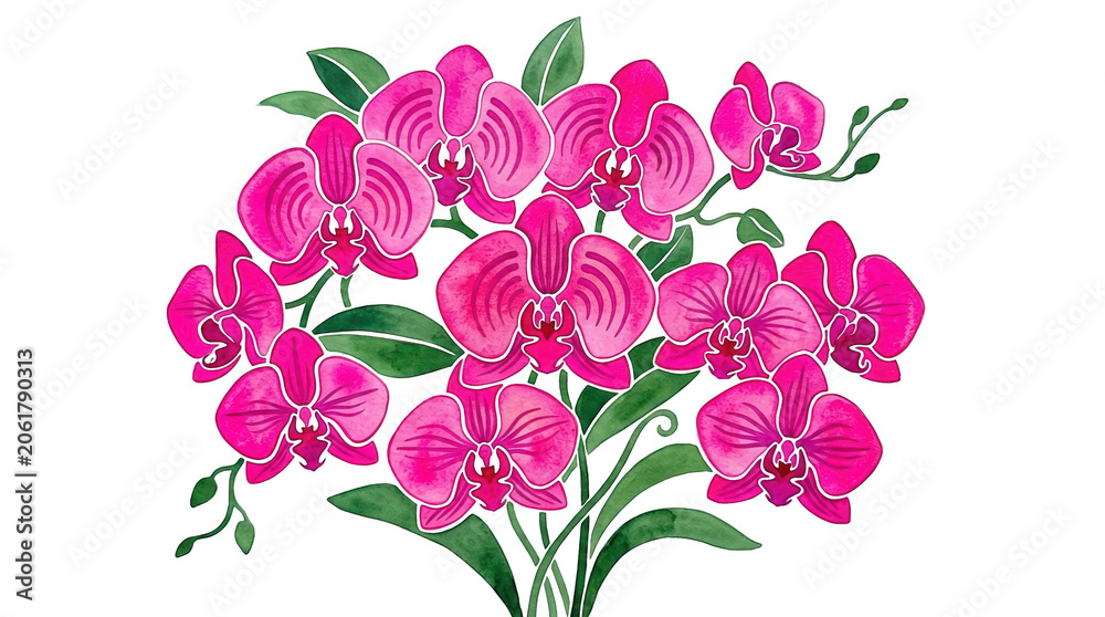 Fototapeta premium Beautiful pink orchids on a floral artwork nature scene vibrant colors