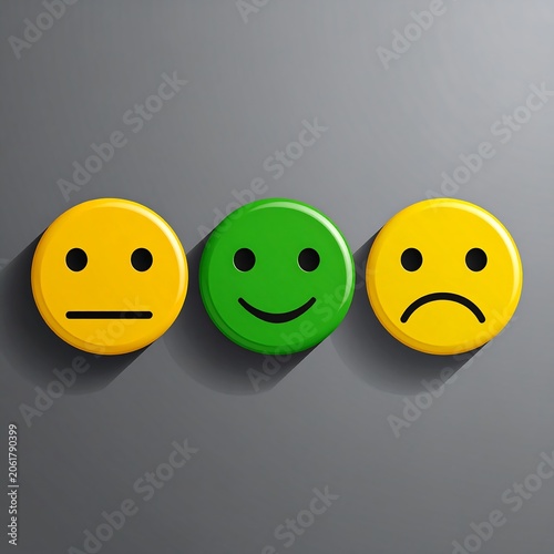 A set of three emoticon faces on a gradient gray background