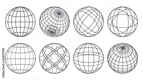 Wireframe Globe Set: Global Network, Technology, and Digital World Concepts