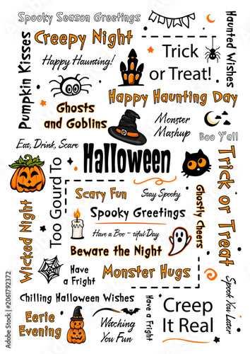 Halloween banner with themed text and illustrations 