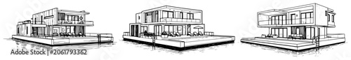 Fotografia Modern houseboat collection featuring contemporary floating home architecture in