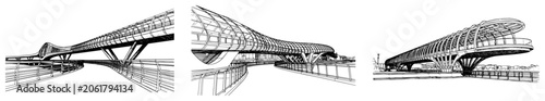 Konstfotografi Modern pedestrian bridge set featuring futuristic architectural walkway designs