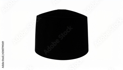 Minimalist black‑and‑white silhouette of traditional rounded kufi cap with conical top and segmented band, culturally recognizable and visually striking design.