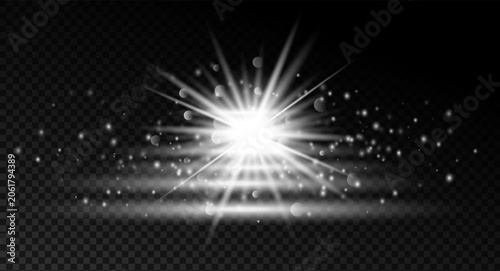 Obraz na płótnie Bright glowing light burst with sparkling particles and radiant beams isolated on transparent background