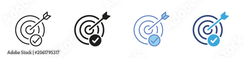 Fotografie Target checkmark icons set, Goal achievement symbols, Success target icons, Comp