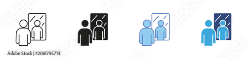 Foto Mirror reflection icons set, Self awareness symbols, Personal reflection icons,