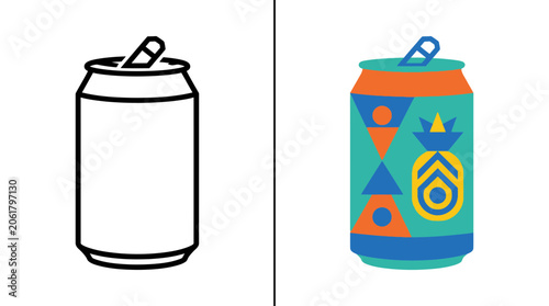 Quadro su tela Beverage can outline and colorful design