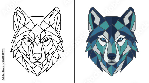 Fotografi Blue geometric low poly wolf head vector illustration
