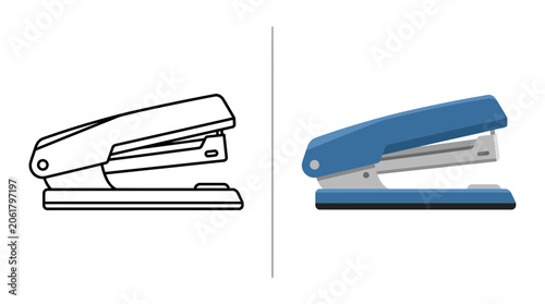 Foto Blue office stapler coloring page and flat icon.