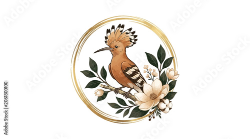 Colorful Hoopoe Bird Perched on Branch.