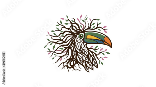 Colorful Toucan Bird Head Illustration.
