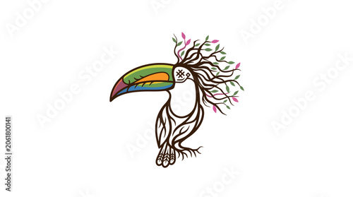Colorful Toucan Bird With Rainbow Beak.