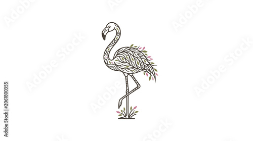 Flamingo standing on one leg profile.