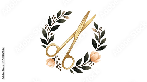 Golden hair cutting scissors tool.