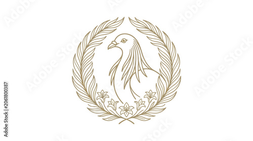 Golden Bird in Laurel Wreath Emblem.