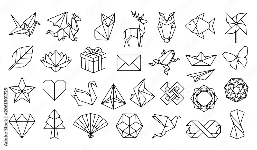 Fototapeta premium Origami and geometric line art icons set