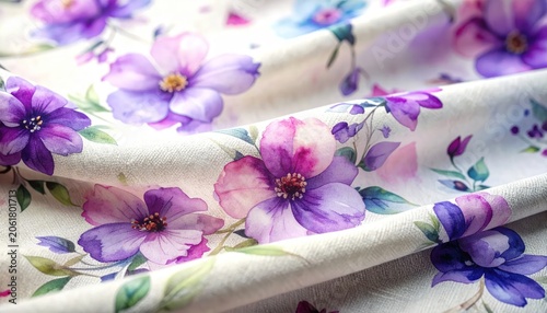 Delicate Watercolor Floral Pattern on Creamy Fabric.