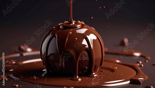 Delicious Chocolate Sphere Being Drizzled with Molten Chocolate.