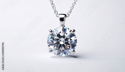 Luxury Diamond Pendant Necklace on White Background.