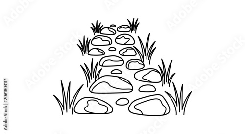 a pile of stones with grass.