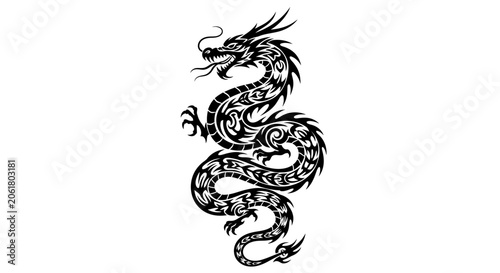 Intricate black dragon tattoo design.