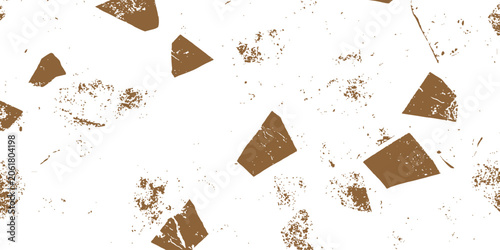 Schilderij op canvas Abstract brown terrazzo seamless pattern background with grunge texture and scattered geometric stone fragments vector illustration