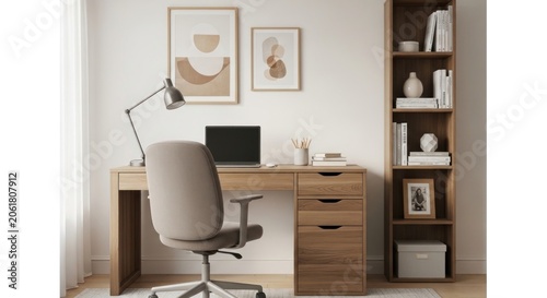 Scandinavian style home office with wooden workspace