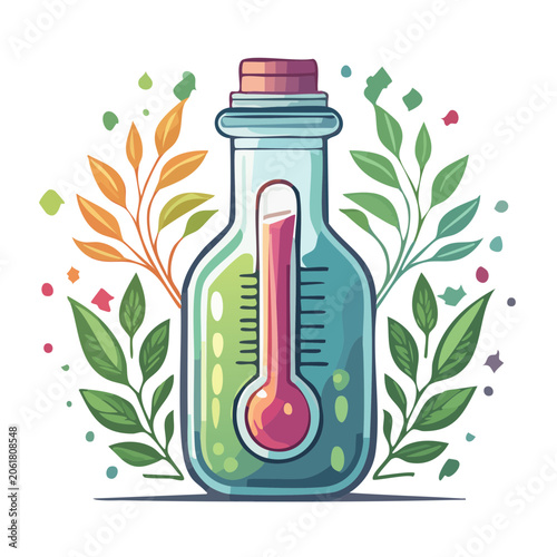 Flat design perfume bottle with floral elements