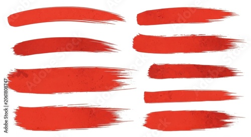 Set of red paint brush strokes on white.