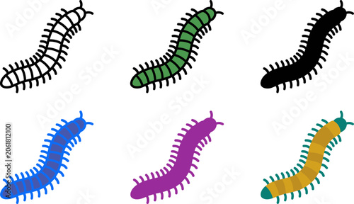 Bild auf Leinwand Colorful millipedes in different colors on white background