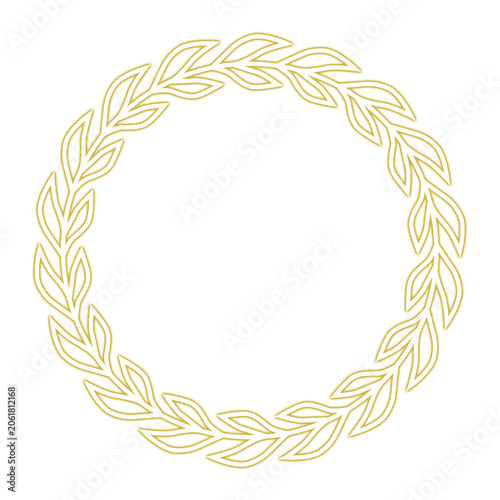 Golden laurel wreath circular frame with leaves  decorative border design element isolated on transparent background transparent background