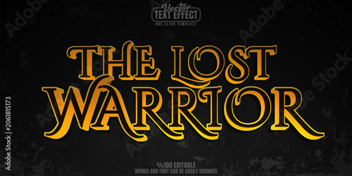 Foto Warrior editable text effect, customizable king and chivalry 3d font style