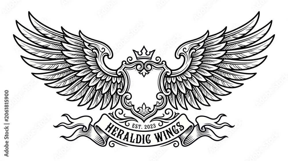 Fototapeta premium Heraldic Crest with Wings and Banner Emblem