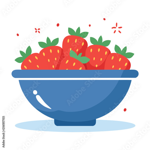 Flat Design Bowl of Fresh Strawberries