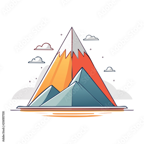 Flat design illustration of a colorful mountain range